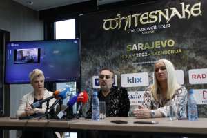 SARAJEVO, 22. juna (FENA) - Organizatori koncerta benda Whitesnake obećali su na pres-konferenciji danas u Sarajevu nezaboravan spektakl koji će biti održan 19. jula u dvorani Mirza Delibašić. (Foto FENA/Almir Razić)