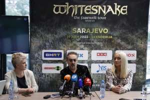 SARAJEVO, 22. juna (FENA) - Organizatori koncerta benda Whitesnake obećali su na pres-konferenciji danas u Sarajevu nezaboravan spektakl koji će biti održan 19. jula u dvorani Mirza Delibašić. (Foto FENA/Almir Razić)
